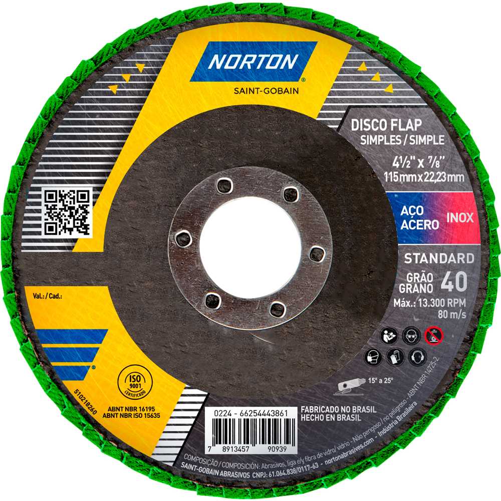 Disco Flap, 4.1/2" - 115 mm, grão 40